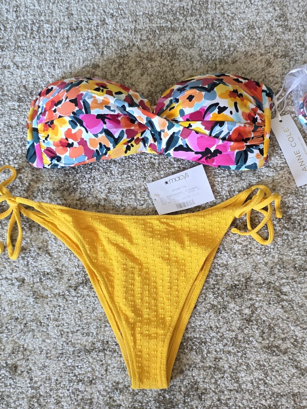 NWT Anne Cole Twist Bandeau Bikini Top ROXY Yellow Bottoms Two Piece Set Sz XL